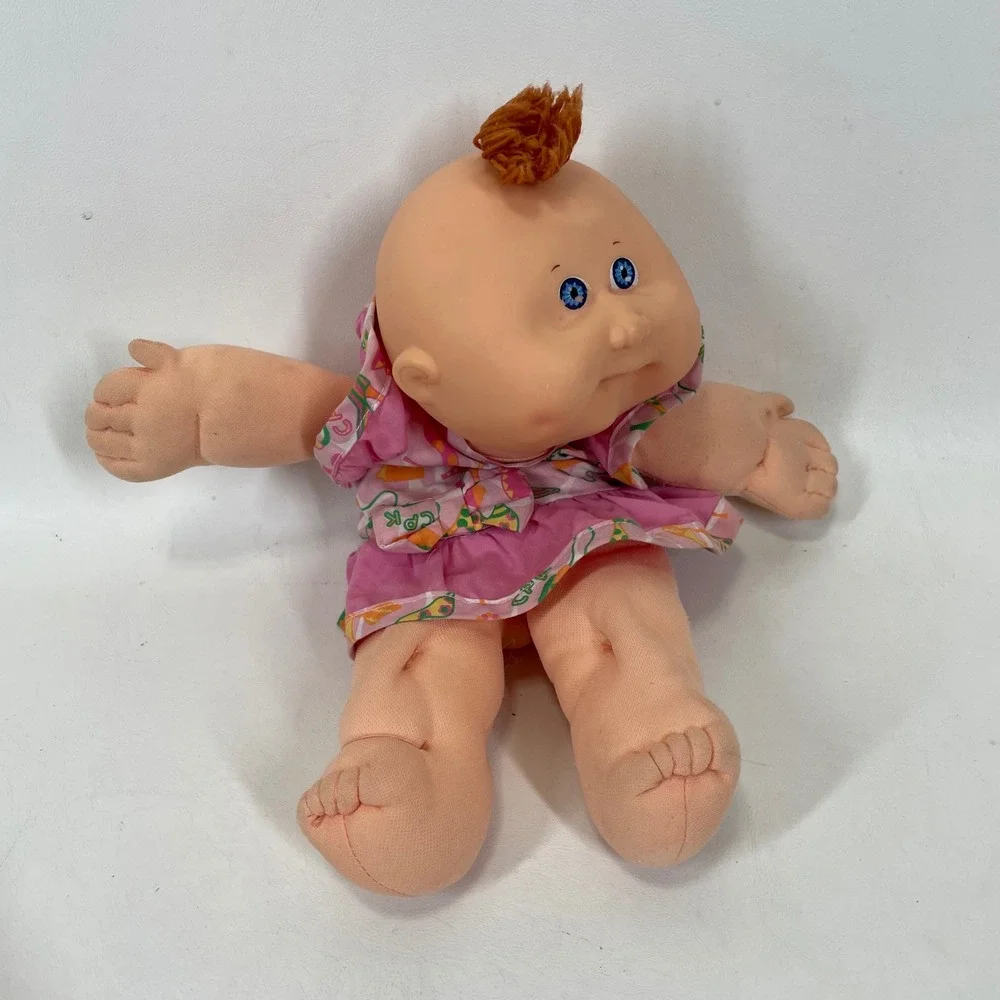 Vintage Cabbage Patch Kids Baby Doll Red Hair Blue Eyes Pink Dress Beanie Butt